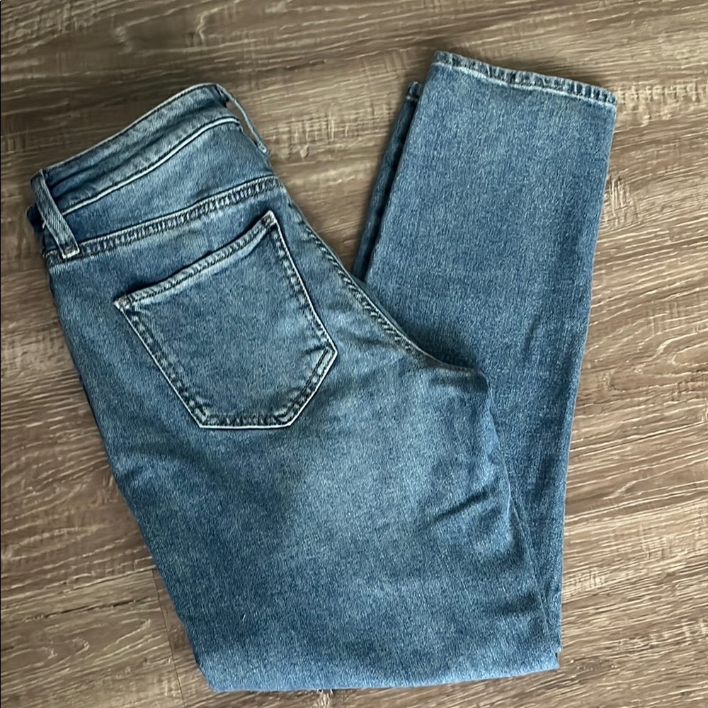 Blue Mom Jeans with Raw Hem